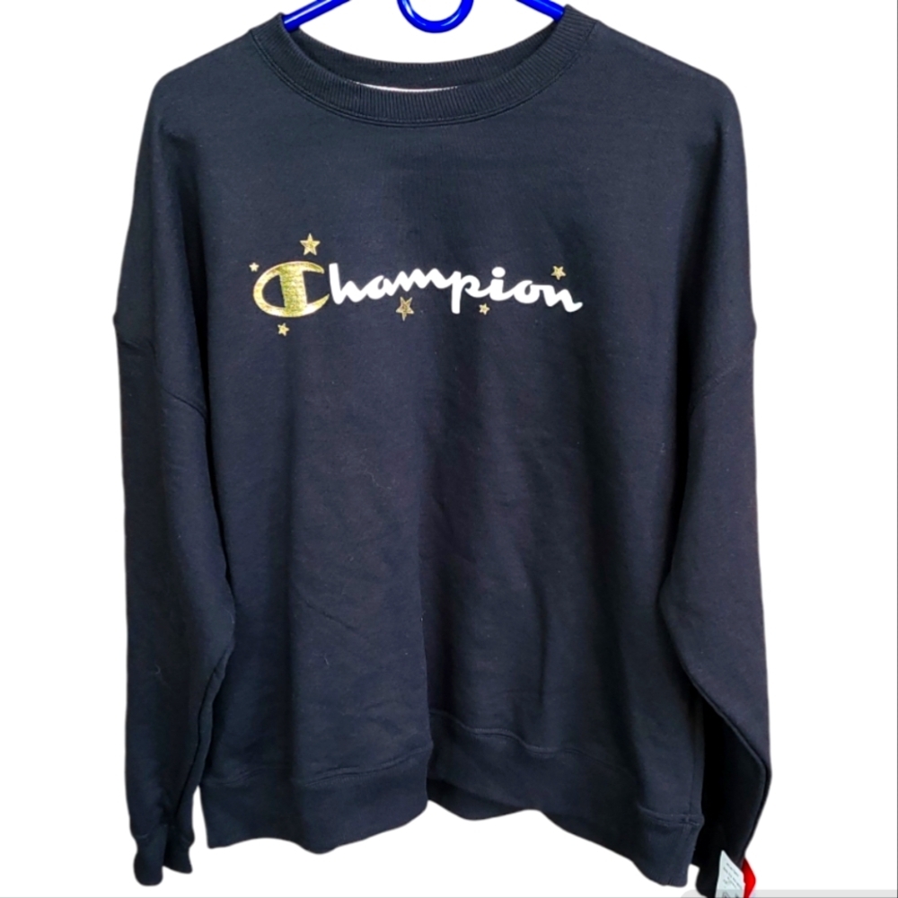 Champion Black crew neck GOLD‎ STARS XL tags on! HTF